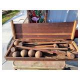 Vint Croquet Set in Wood Box balls, clubs Wickets