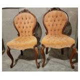 Pair Roseback Upholstered Side Chairs 38" H x 20"D