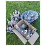 Granite Pail, Metal Box full of empty bottles