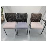 Three stackable chairs, 1 with arms needs cleaning