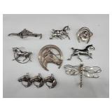 8 Sterling Pins Horse themed / dragonfly