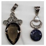 TWO Sterling Pendants w/ Topaz & Blue & Pearl