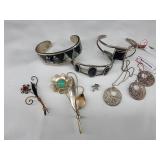 Sterling Bracelets / Earrings / Pins 87.36 GRAMS