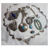 Silver tone jewelry Pins, Necklace, Pendant