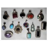 14 Silver pendants with unknown Stones