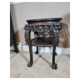 Chinese Hardwood 2 Tiered Marble Top Carved Table