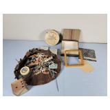 Asst Sewing Lot Vint Leather pouch Backlite weavin