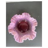 Hobnail Fenton Bowl Ruffled Cranberry Opalescent