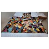 Vint Crazy Quilt Blanket & Pillow Case w/ Flag