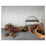 Wood Bowl Fruit Wicker Balls basket Shelf