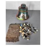 Thimbles Many w/ Adv Metal beaded Purse Humidor