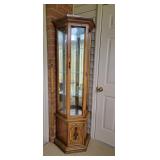 3 Sided Wood & Glass Curio Cabinet Lighted