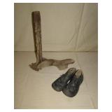 Cast Iron Cobbler Shoe Stand and Child's Shoes
