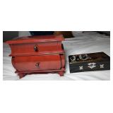 Two Jewelry Boxes Red Lacquer & Blk w/ Mo of Peral