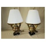 Pair Oriental Brass Lamps with wood bases
