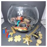 LG Bowl of Bracelets and Necklaces Costume Jewelry