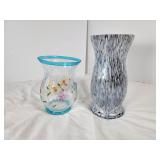 Speckled Vase w/ Flowers & Purple Crackle Vase