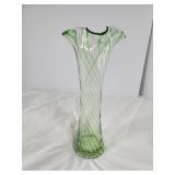 Green Clear Ruffled Top Swirl Vase 12'