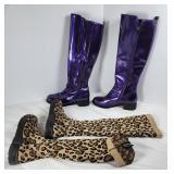 Purple Patent Leather / Leopard Print Boots SZ 39