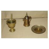 Mortar & Pestle, coffee pot and a tray