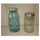 2 Mason Jars - 1 Ball blue jar w zinc lid & 1 Kerr