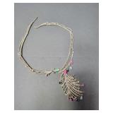 Marcasite Necklace w Semi-Precious Stones 56.08 Gm