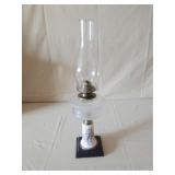 Oil lamp with frosted glass, brass, ceramic