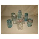8 Mason Jars - 7 w Lids Tall, Wide Mouth Telephone