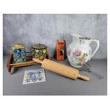 Cookie press rolling pin, metal canisters