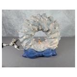 Blue Ceramic Wreath with Flickering bulb