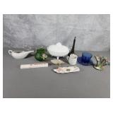 Hobnail Fenton milk glass candy jar, pitchers