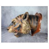 Vtg Folkart Tiger Head with glass marble eyes READ