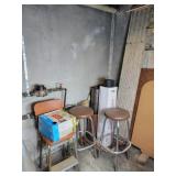 Entire back wall. Stools, extension cords and more