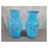 Pair of  Bristol Blue Opaline glass vases