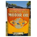 AROUND THE WORLD MOTOR OIL CAN & CAP - RARE