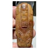 CARVED CAT TIGER PENDANT / NETSUKE - YELLOW BROWN