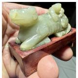 CARVED JADE SCULPTURE - BUFFALO & CHILD