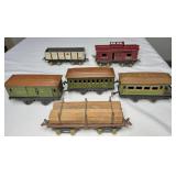 (6) IVES PREWAR O GAUGE TRAIN CARS & PARTIAL BOX