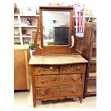 Serpentine Front Oak Dresser, Mirror`