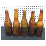 (5) Antique Amber Glass Bottles