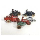 (3) Cast Iron Motorcycles, (2) with Side Cars