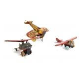 (3) Wind-up Tin Litho Airplanes