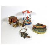 Lot of Tin Toys, Merry-Go-Rpund, Horse Buggy,