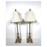 Pair of Candlestick/Buffet Lamps with Shades