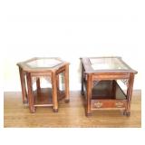 (2) Bassett Beveled Glass Top End Tables