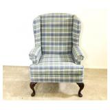 Lancer Blue Plaid Wingback Arm Chair