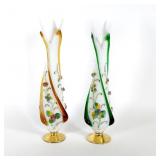 (2) Murano Glass Swung Vases with Applied Flowers