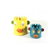 (2) Flower Pots with Faces