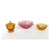 (3) pcs Fenton Pink and Amber Glass