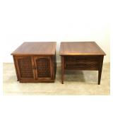 Mid-Century Modern Walnut Basket Weave End Tables